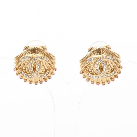 CHANEL Coco Mark Earrings with Gold Plated Rhinestones for Women - Picture 1 of 5